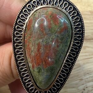 Unakite Statement Ring Elegant Green and Red Stone Tested Size 5